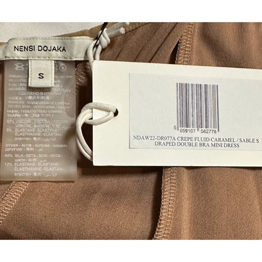 Nensi Dojaka Draped Double Bra Mini Dress in Caramel & Sable Small New Womens Brown - Image 9