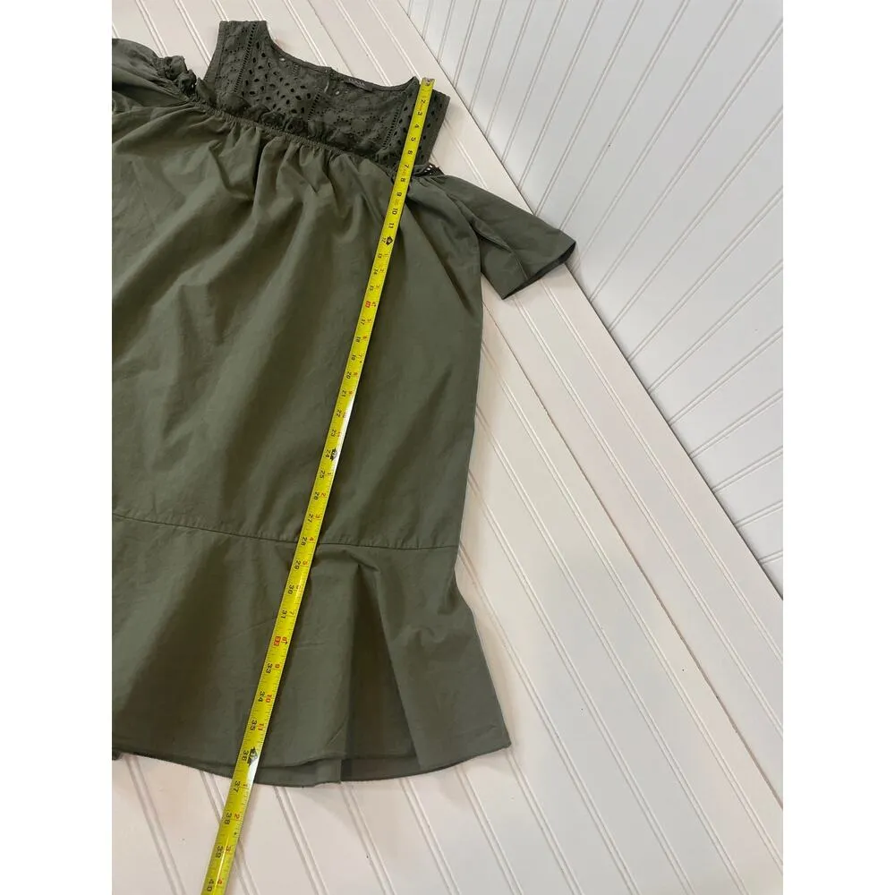 LUMA Khaki Cotton Cold Shoulder Ruffled Mini Dress Size L Made in Italy Tan Size L - Image 4