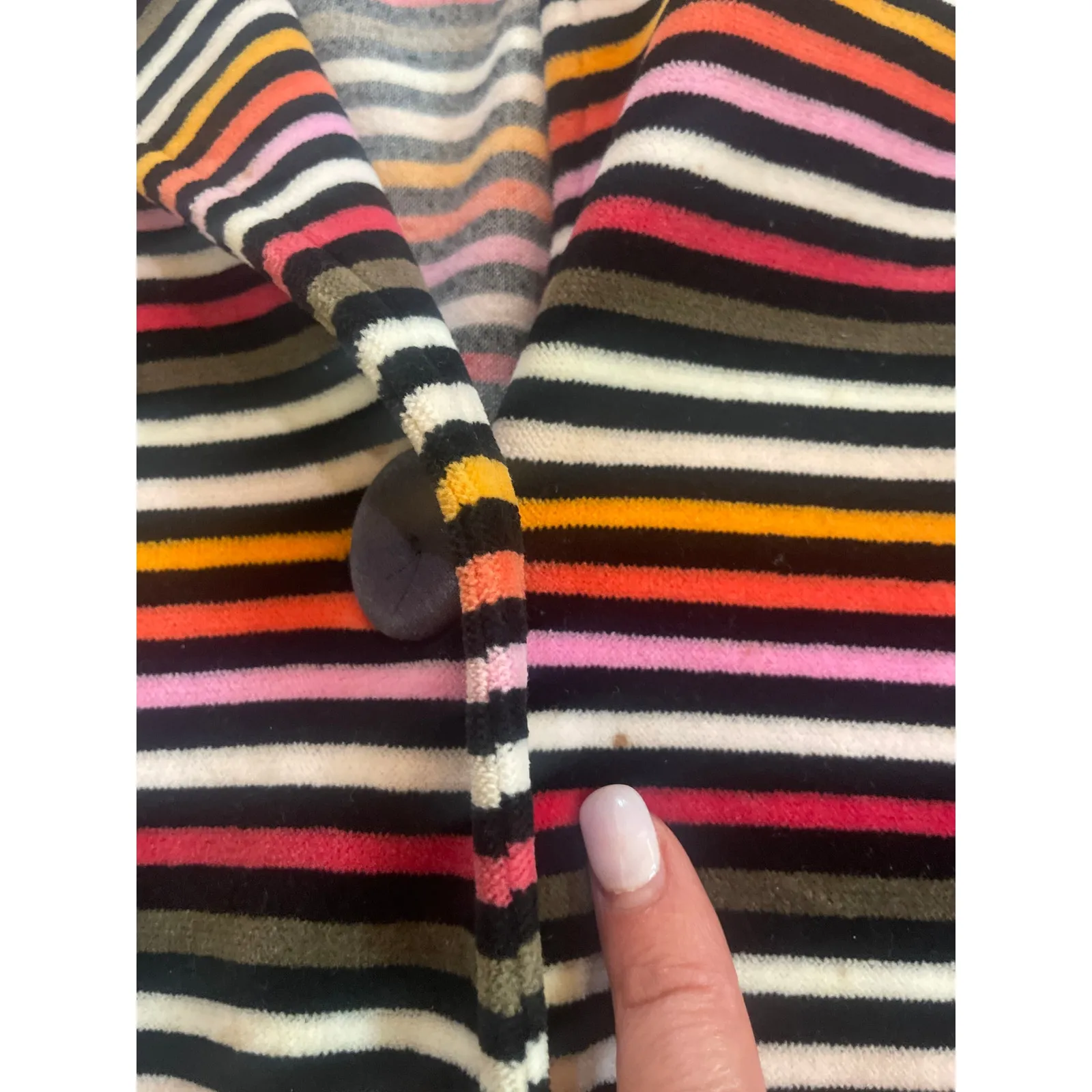 Vintage Y2K SONIA RYKIEL Striped Single Button Cardigan Velour Velvet S M Black - Image 9