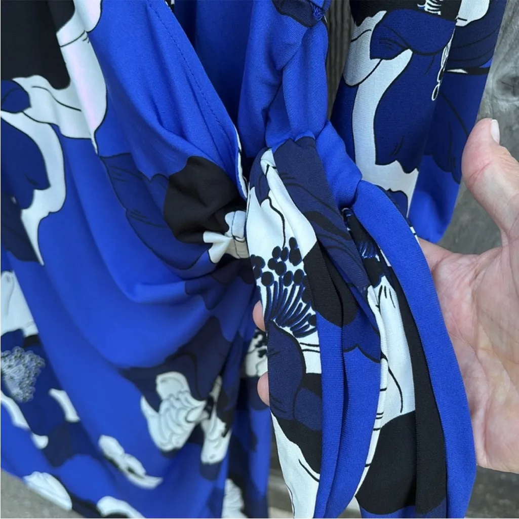 NWT Lane Bryant Notch Neck Faux Wrap Stretch Jersey Midi Dress Blue Floral 18/20 - Image 8