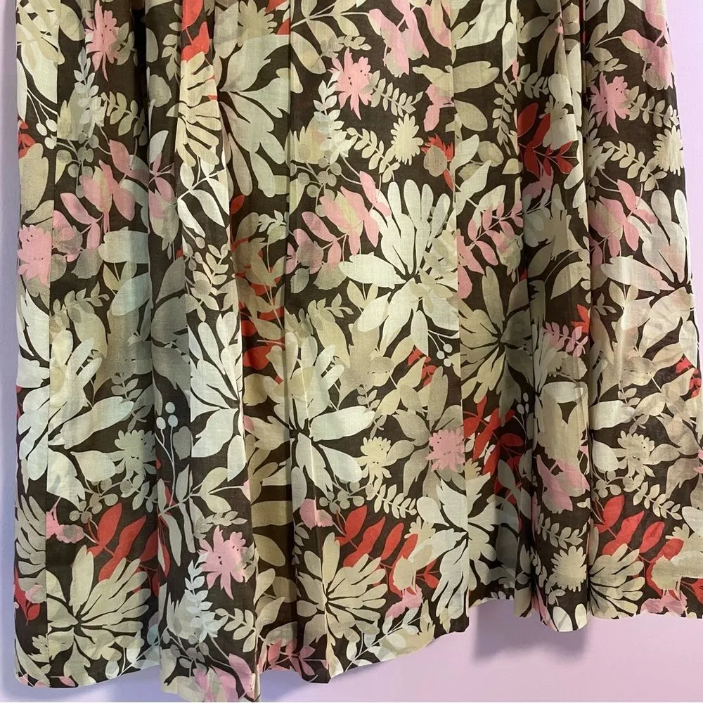 Vintage Geiger Floral Midi Skirt Tropical Leaf Pleated Brown Size 4 - Image 6