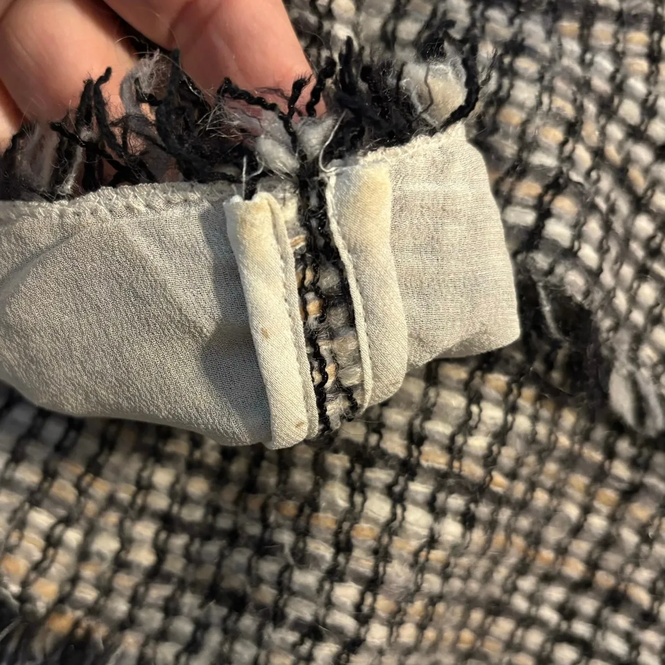 Escada Size 42 US 12 Tweed Blazer Jacket Wool Mohair Fringe Black - Image 10