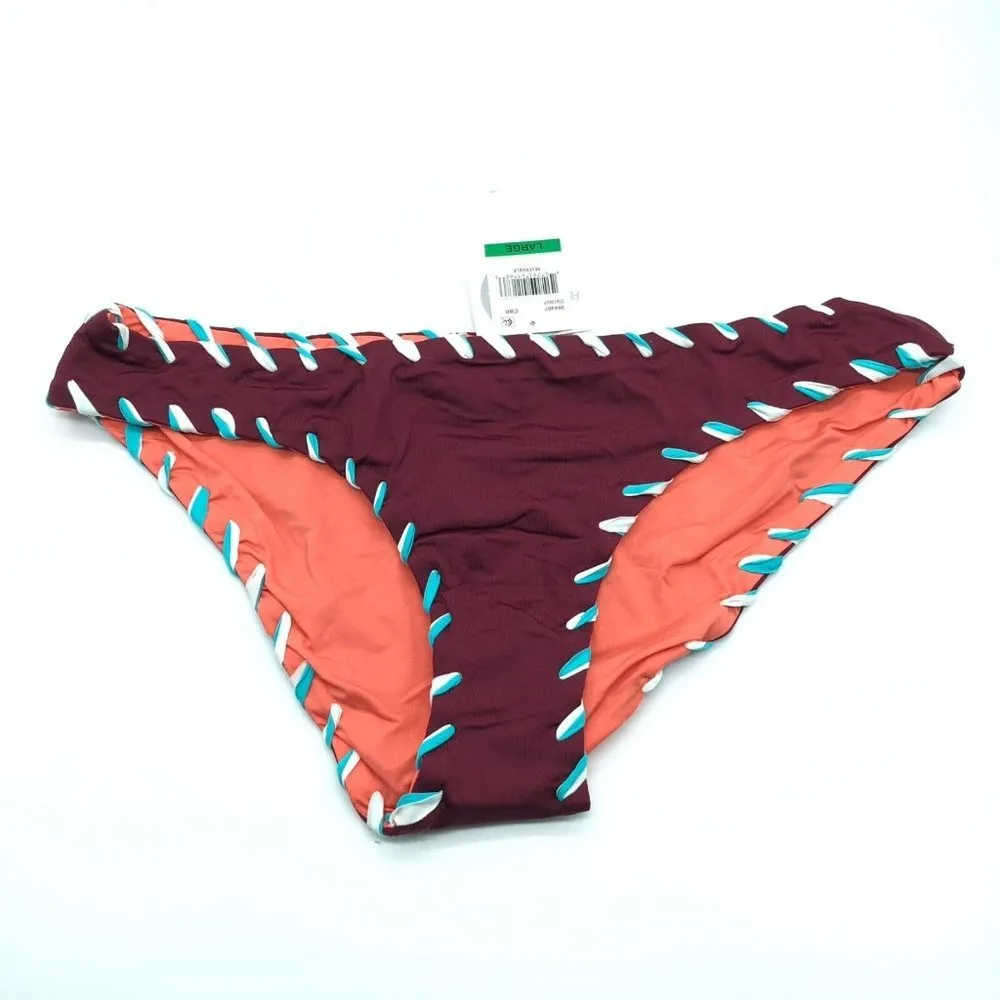 Becca by Rebecca Virtue Camille Reversible Bikini Bottoms Hipster Cabernet L - Image 4