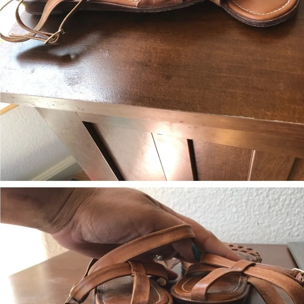 Vintage leather Bass ankle mini wedge narrow fit sandals summer casual vacation Brown Size 7 - Image 4