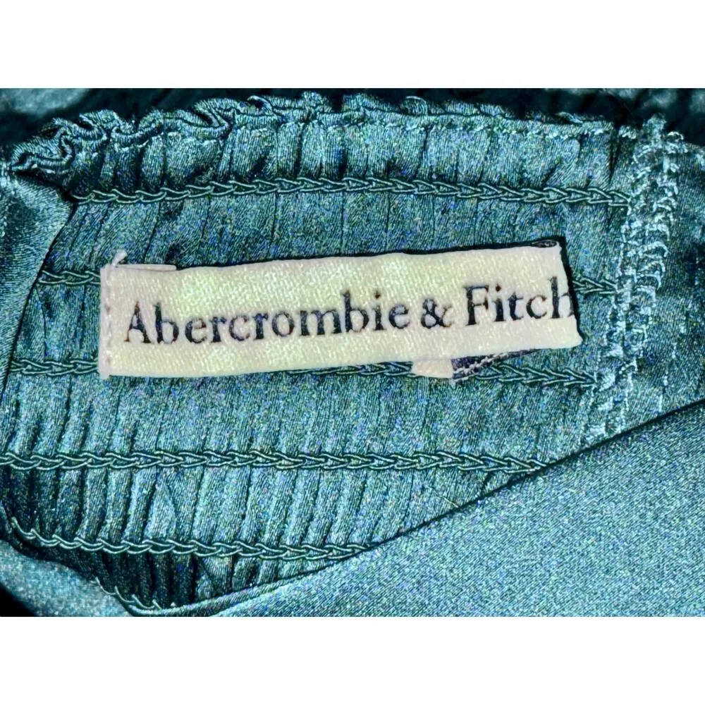 Abercrombie & Fitch Emerald Green Satin Ruched V-Neck Mini Dress Womens Size S - Image 4