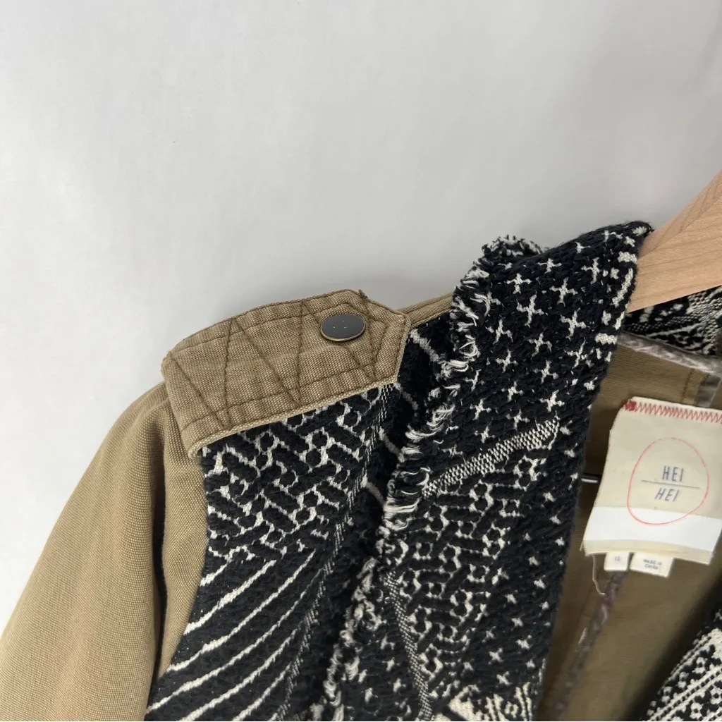 Anthropologie Hei Hei Black & White Woven Fringe Front‎ Anorak Jacket Size XS - Image 11