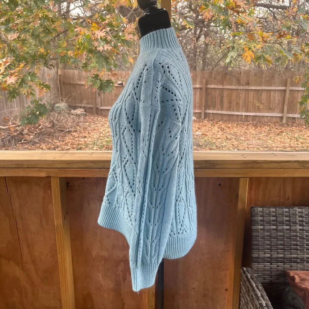 LOFT Women's Pointelle Powder Blue Mock Neck Sweater Size S - Image 3