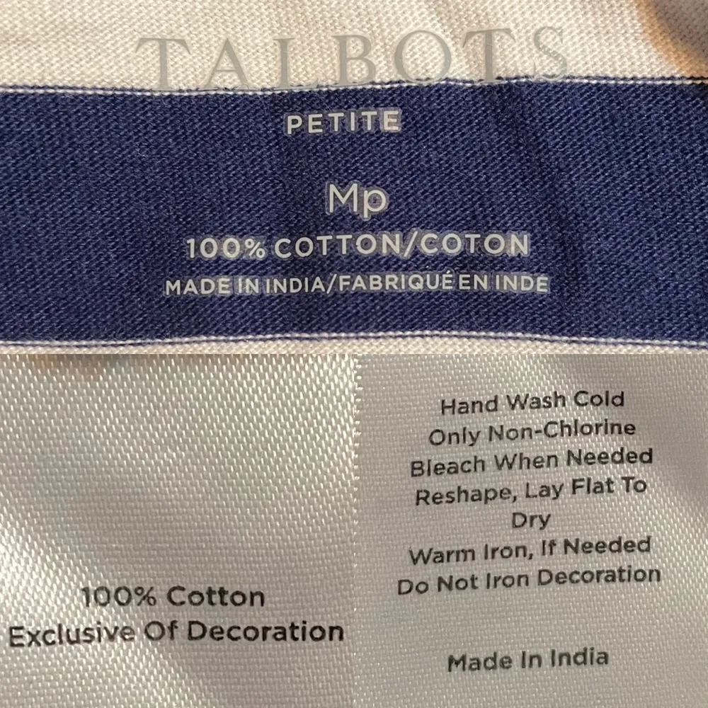 Talbots Womens Shirt Blue White Striped Jingle Belle Red Velvet Medium Petite - Image 9