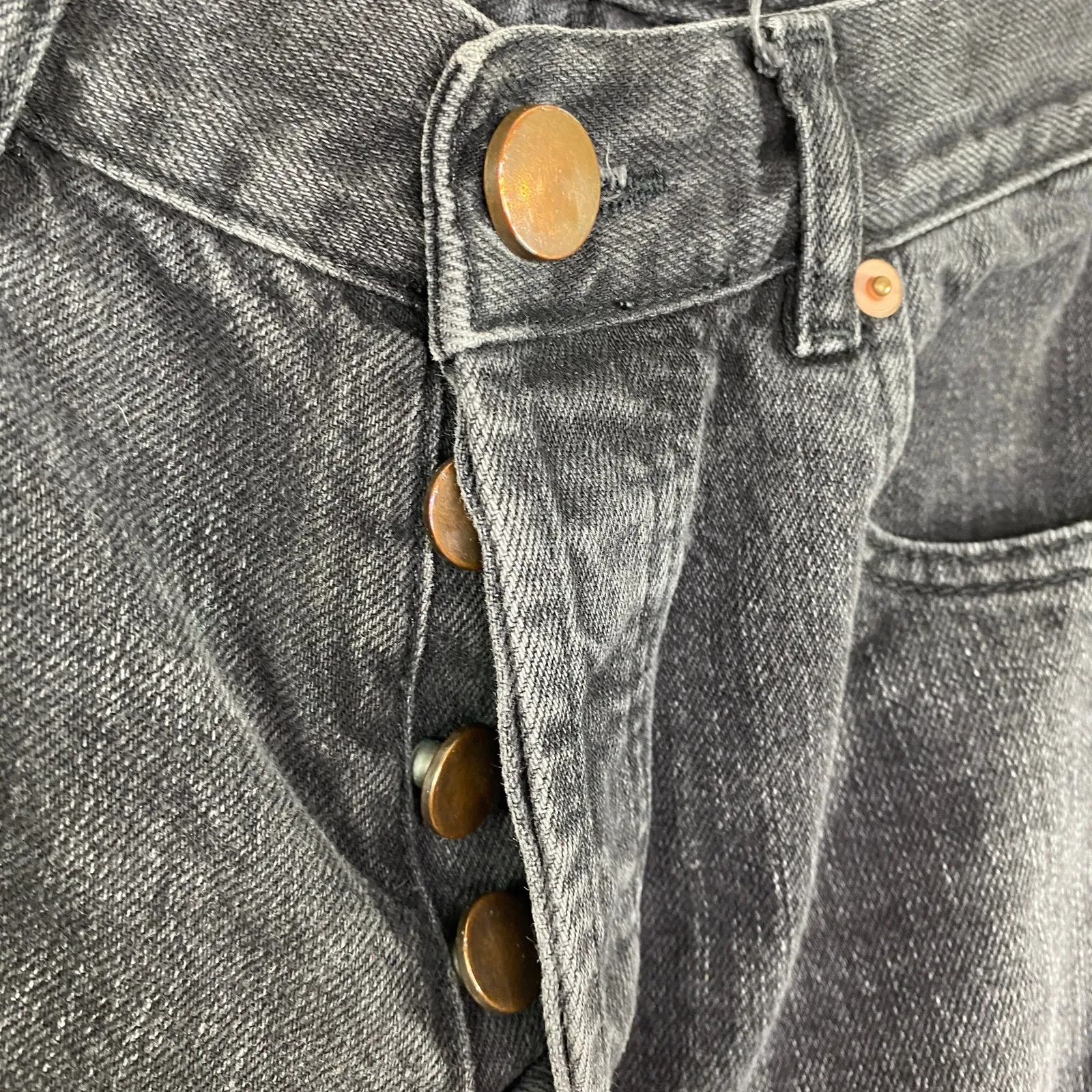 ASOS Black Denim Button Fly High Rise Jeans Straight Women 25 Grunge Cotton - Image 5