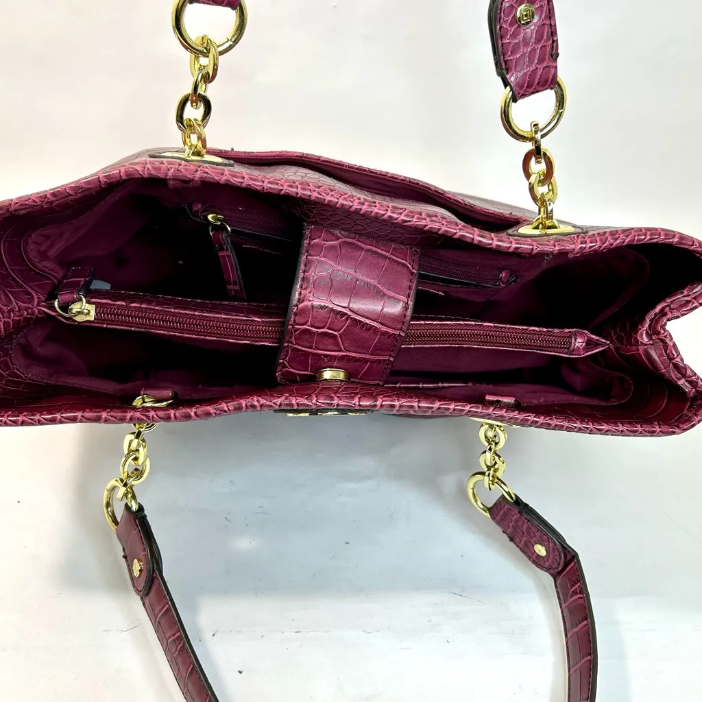 Liz Claiborne Real Fit Satchel Tote Bag in Plum Crocodile Embossed Faux Leather - Image 7