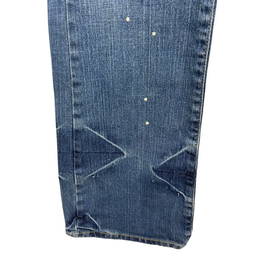 Hint Y2K 90s Low Rise Bootcut Distressed Paint Spotted Diamond Jeans Juniors 7 Blue Size undefined - Image 2