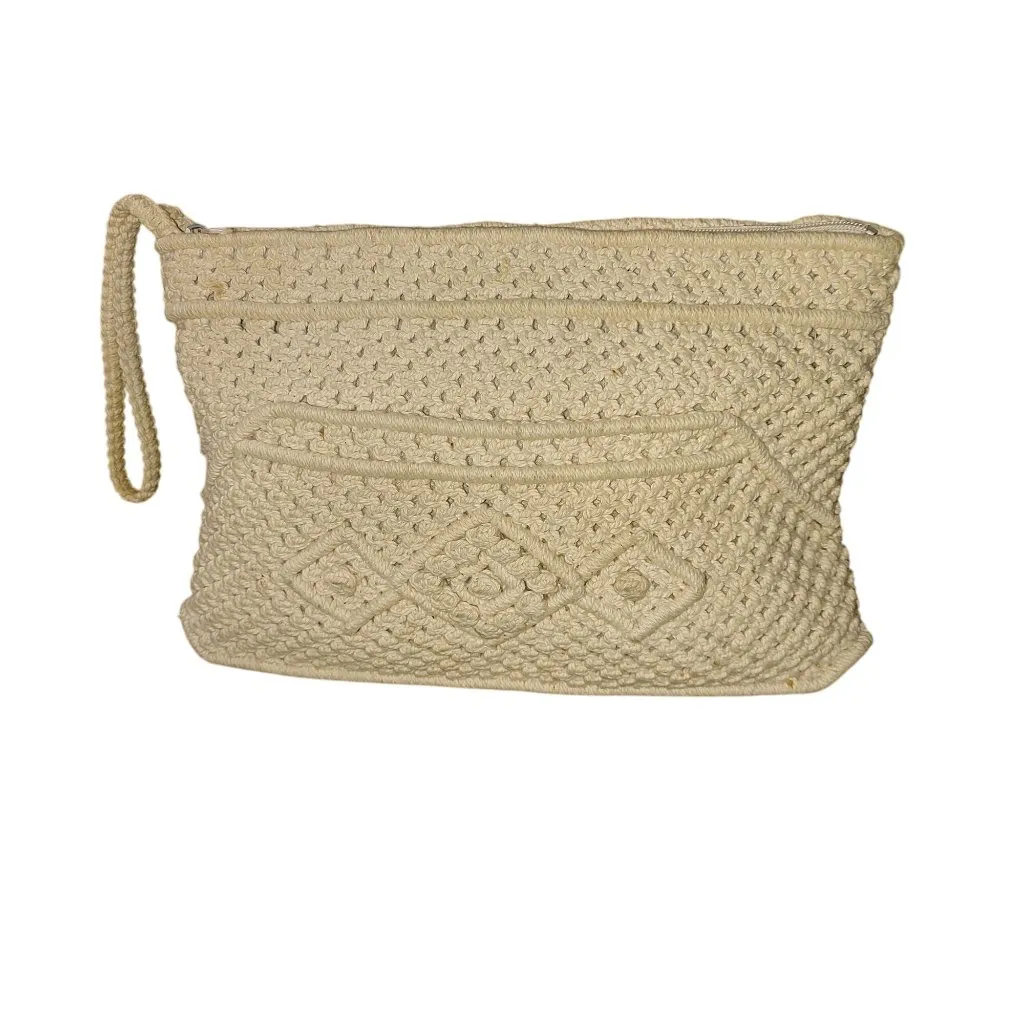 Macrame Crochet Woven Bag Purse Clutch Wristlet Handbag Vintage Bohemian Hippie - Image 8