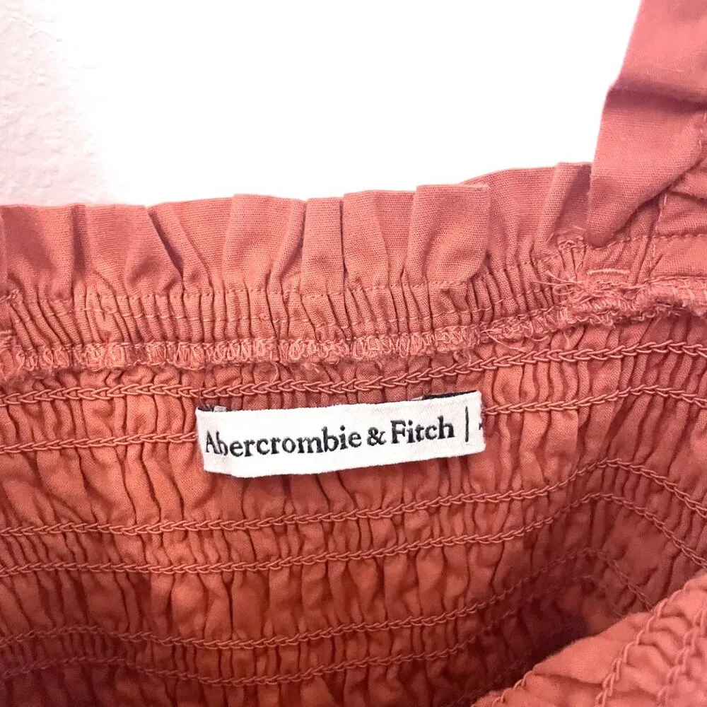 Abercrombie & Fitch Smocked Square Neck Tiered Mini Dress Pockets Orange Size MP - Image 3
