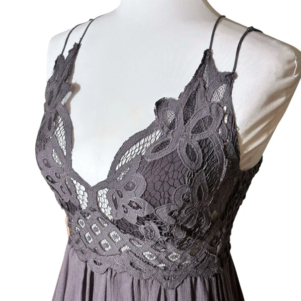 Free People FP One Adella Slip Mini Dress Medium Gray Boho Festival - Image 5