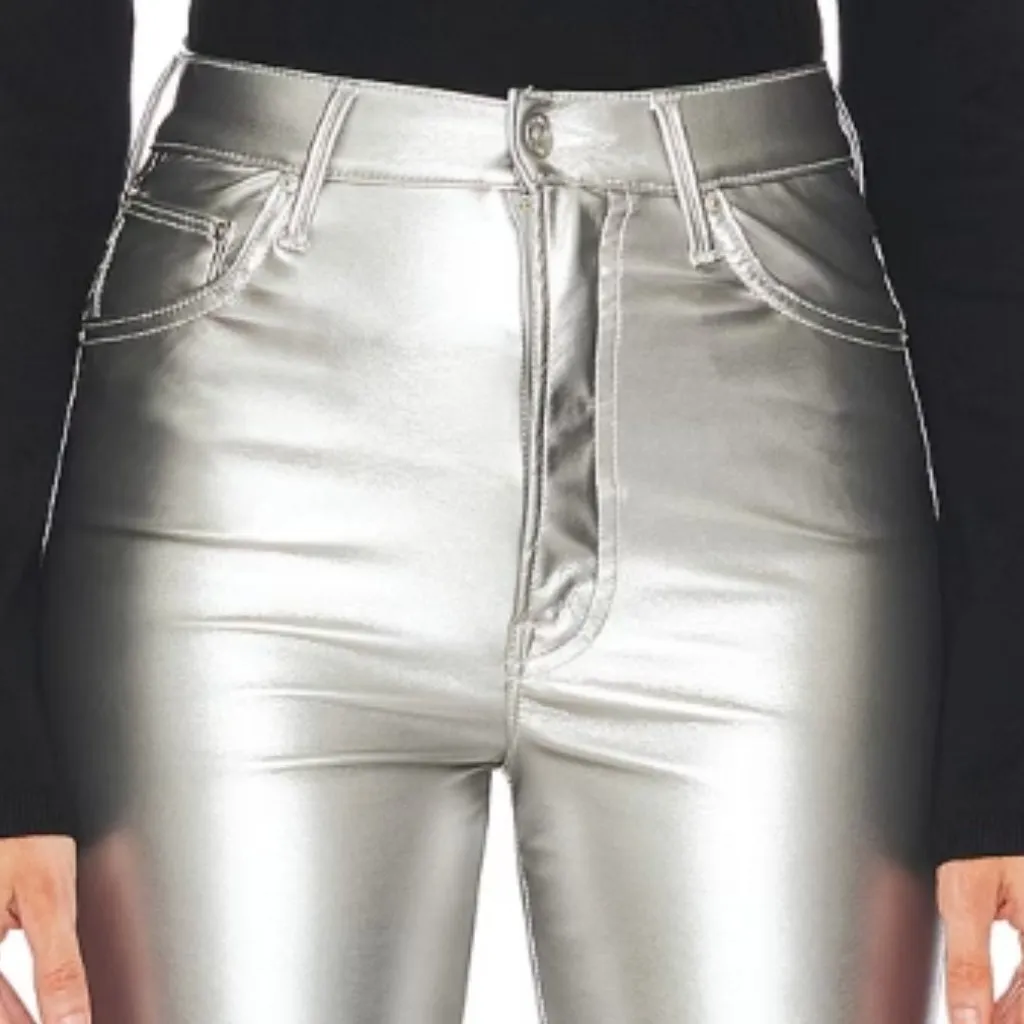 NWT Mother Rail Skimp Silver Faux Leather Jeans 26 - Image 8