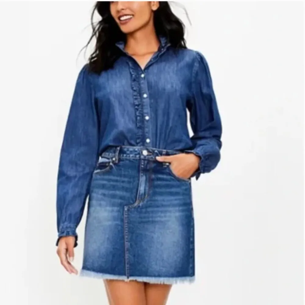 Loft Denim Frayed Skirt Cut Off Medium Wash 4 - Image 2