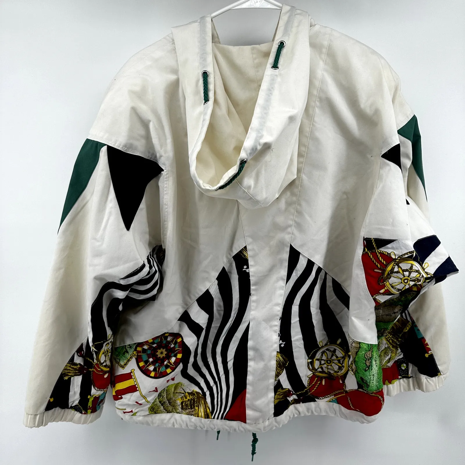 Vintage Mulberry Street Full Zip Windbreaker Jacket 90 Ski Hood Abstract White M Size M - Image 7