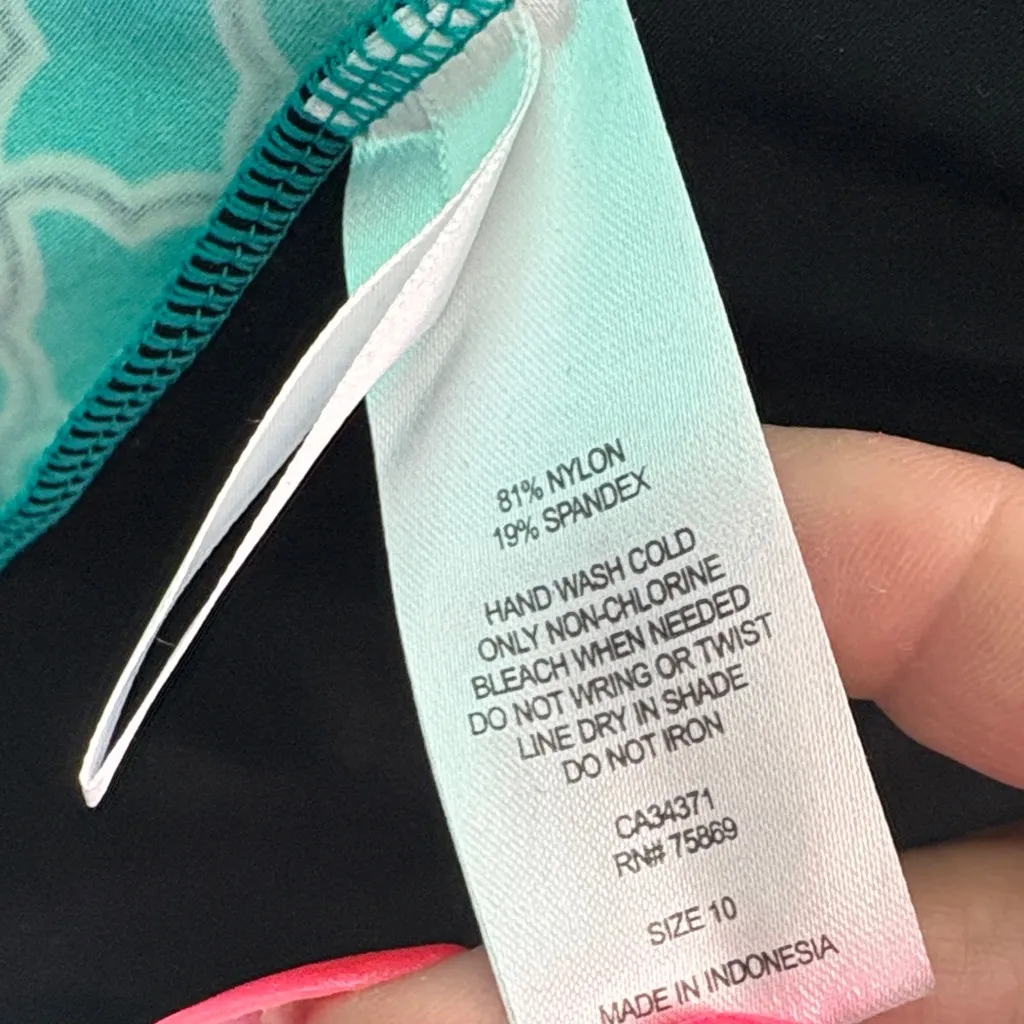 Beach Diva Teal Geometric Halter Tankini Top Blue Size 10 - Image 15