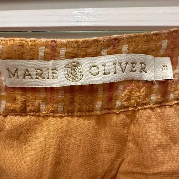 Marie Oliver gingham boho Kaylee Silk Orange mini dress shift cottagecore medium - Image 3