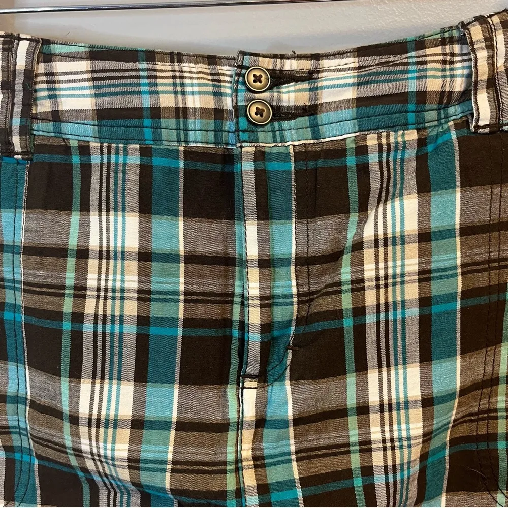 St. John’s Bay Skort Teal Brown White Plaid Skirt w/ Shorts Zip Front Sz 10 EUC - Image 3