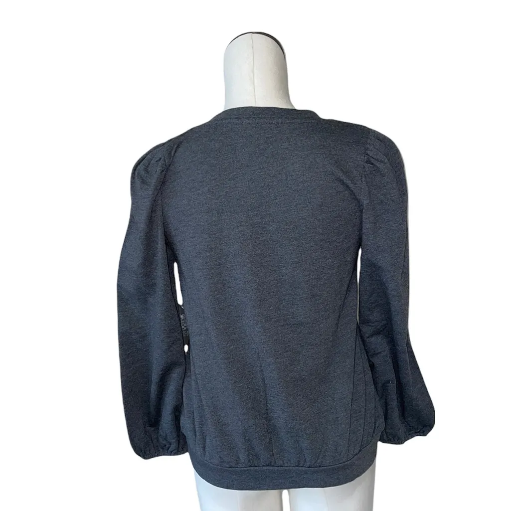 COPY - NWT Vince Camuto BRUNCH Puff Sleeve Gray Sweatshirt Top XS - Image 4