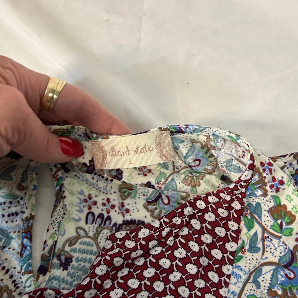 Altar'd State Multicolor Patchwork Floral V-Neck Blouse Bohemian‎ Size Large - Image 6