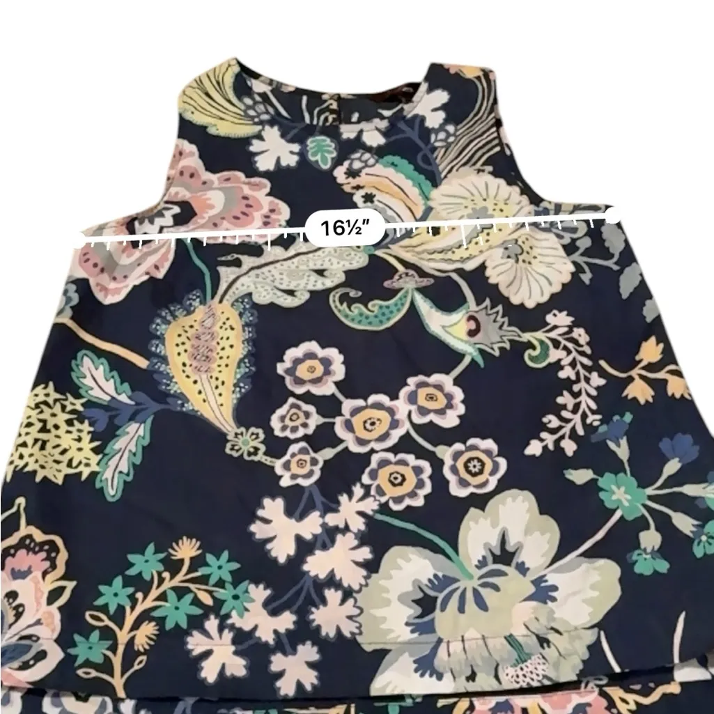 J. Crew Liberty Fabric Navy Blue Multicolor‎ Floral Sleeveless Top Sz 0 - Image 7