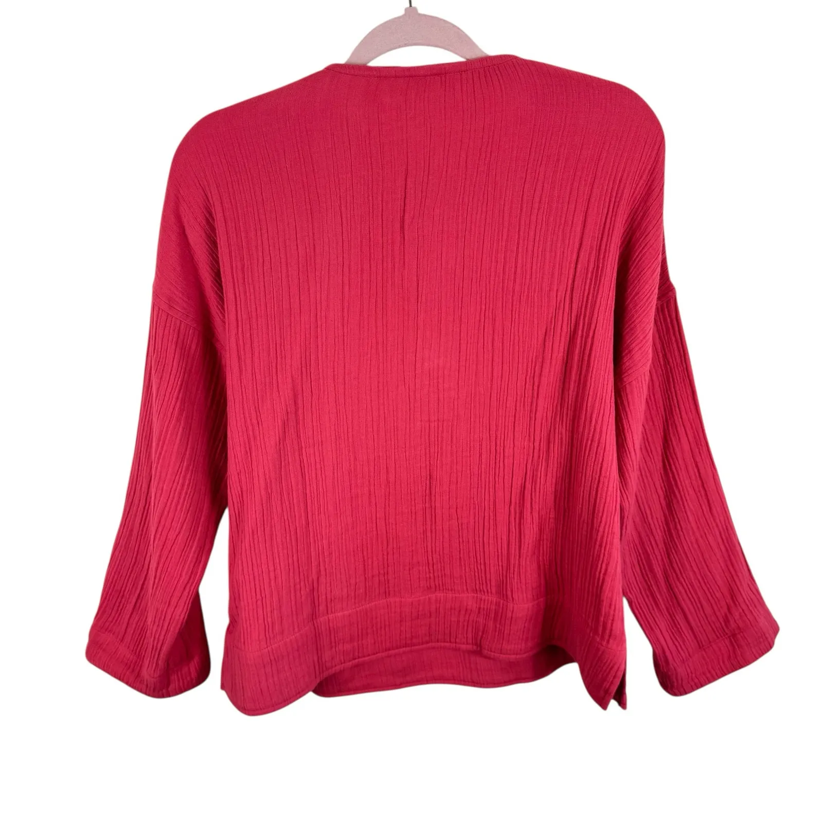 Soft Surroundings 100% Cotton Pink Coral 1/2 Zip Gauze Pullover Blouse Size PS - Image 2
