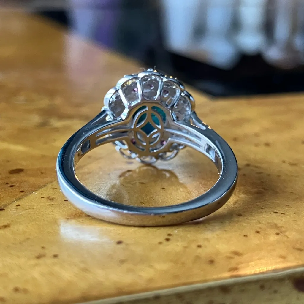 Chrysocolla Orissa Garnet Halo Ring Size 7 Silver - Image 5