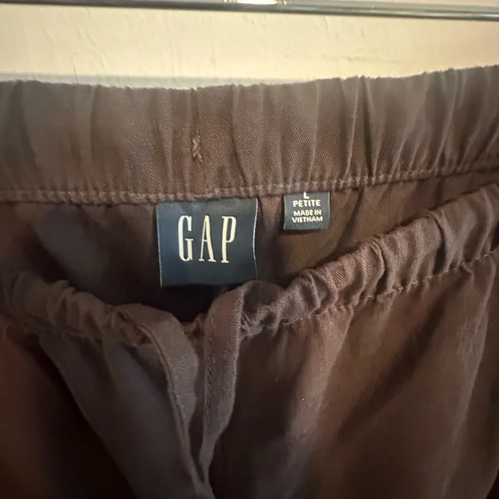 GAP Linen Blend Easy Wide Hem Pants in Terra Brown Sz L Petite - Image 6