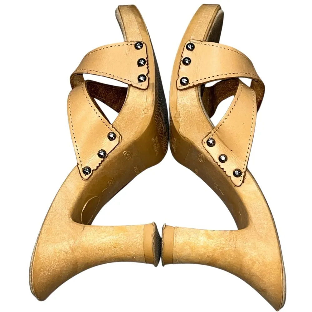 Vintage 90’s Y2K Candie’s Tan Sandals Slides Mules Heels size 7  38 - Image 3