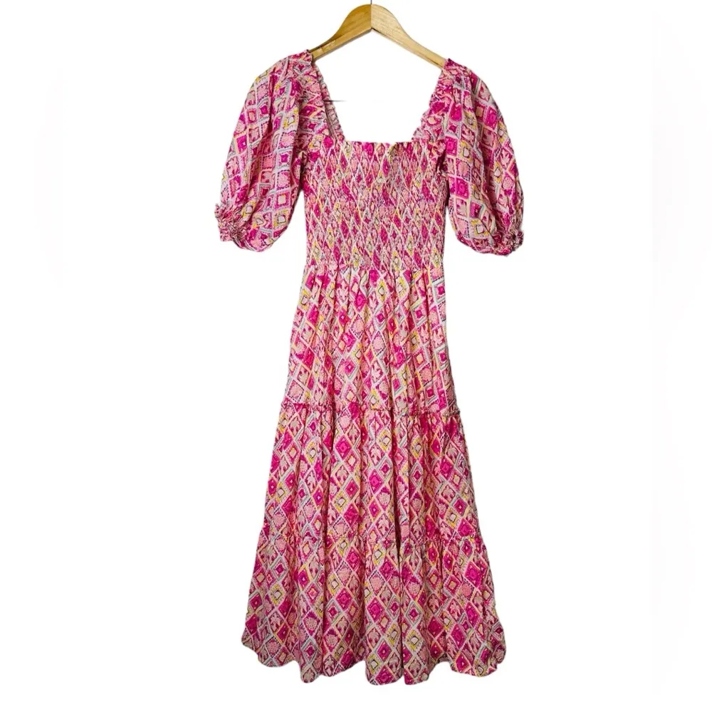 Peixoto Coco Cotton Midi Puff Sleeve Boho Cottage Size Medium NWOT Pink - Image 2