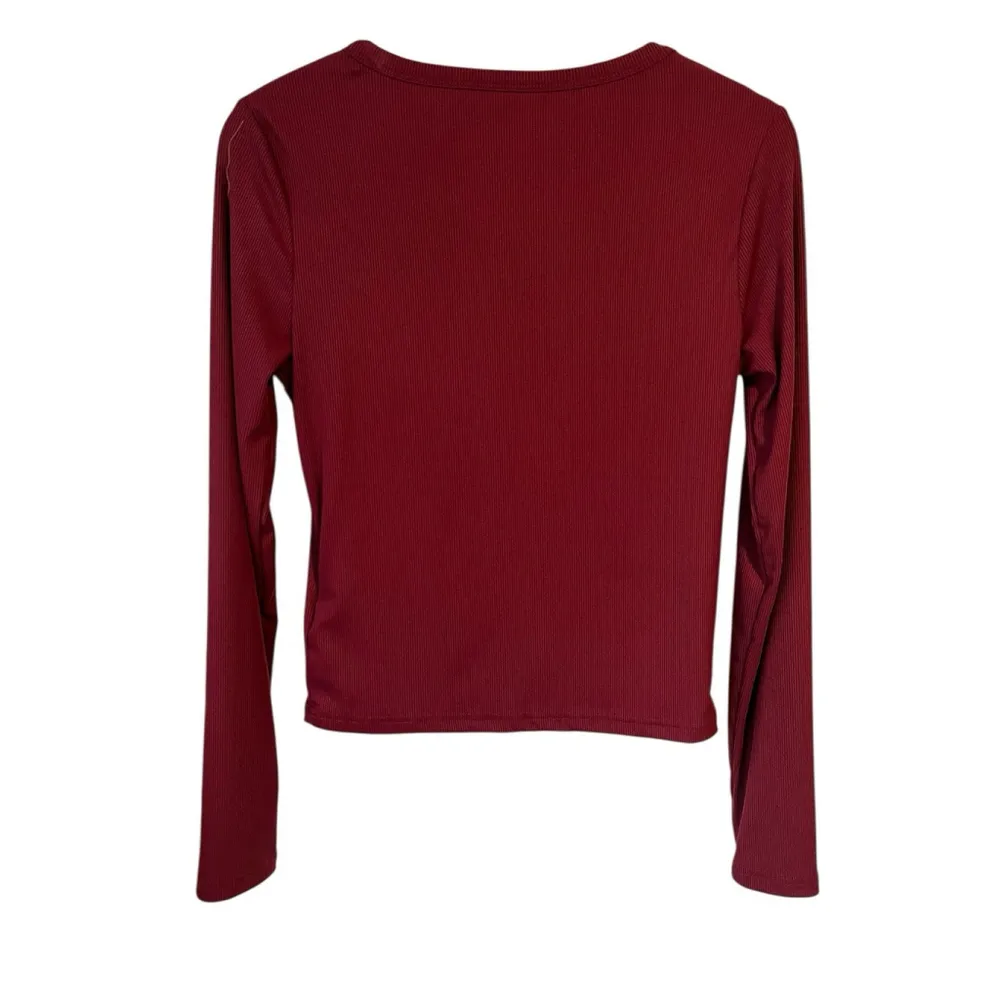 Dazy Henley Top Womens Juniors XL Burgundy Ribbed Quarter Button Long Sleeve NWT Size undefined - Image 10