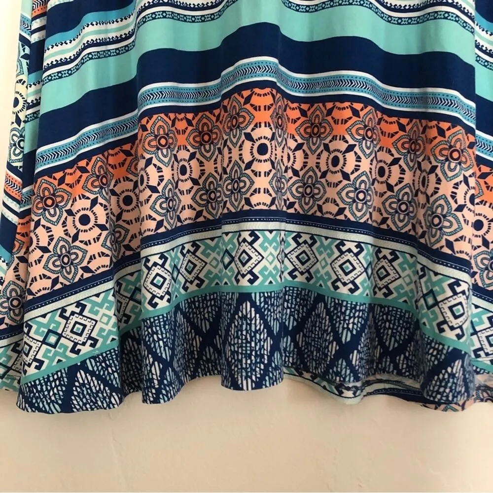 Planet Gold Blue Multicolor Geometric Stripes Tent Mini Summer Tank Top Dress - Image 3