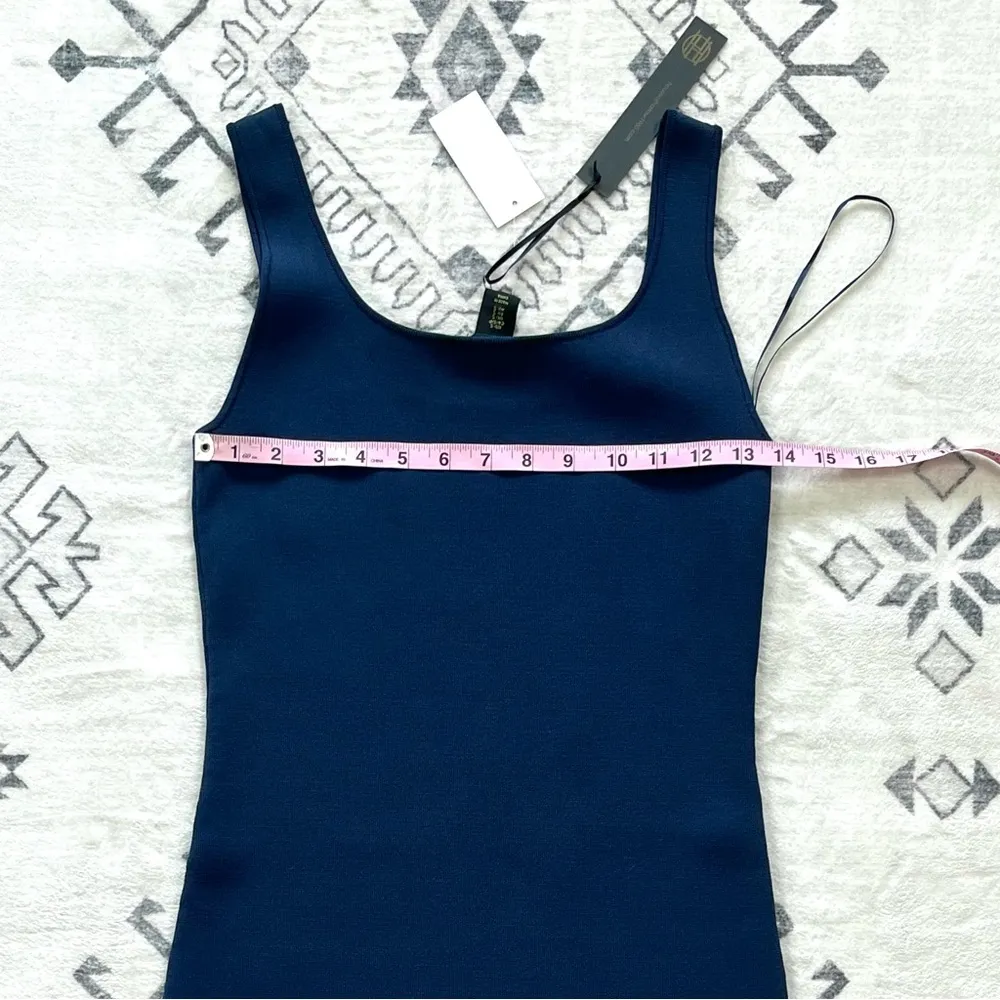 House of Harlow 1960 Navy Scoop Neck Knit Compression Bodycon Midi Dress Small - Image 5