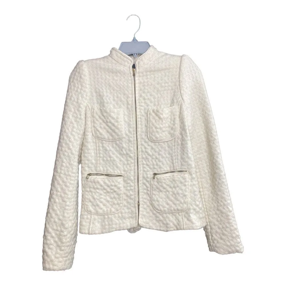 ZARA  wool blend winter white zip up blazer size medium - Image 2