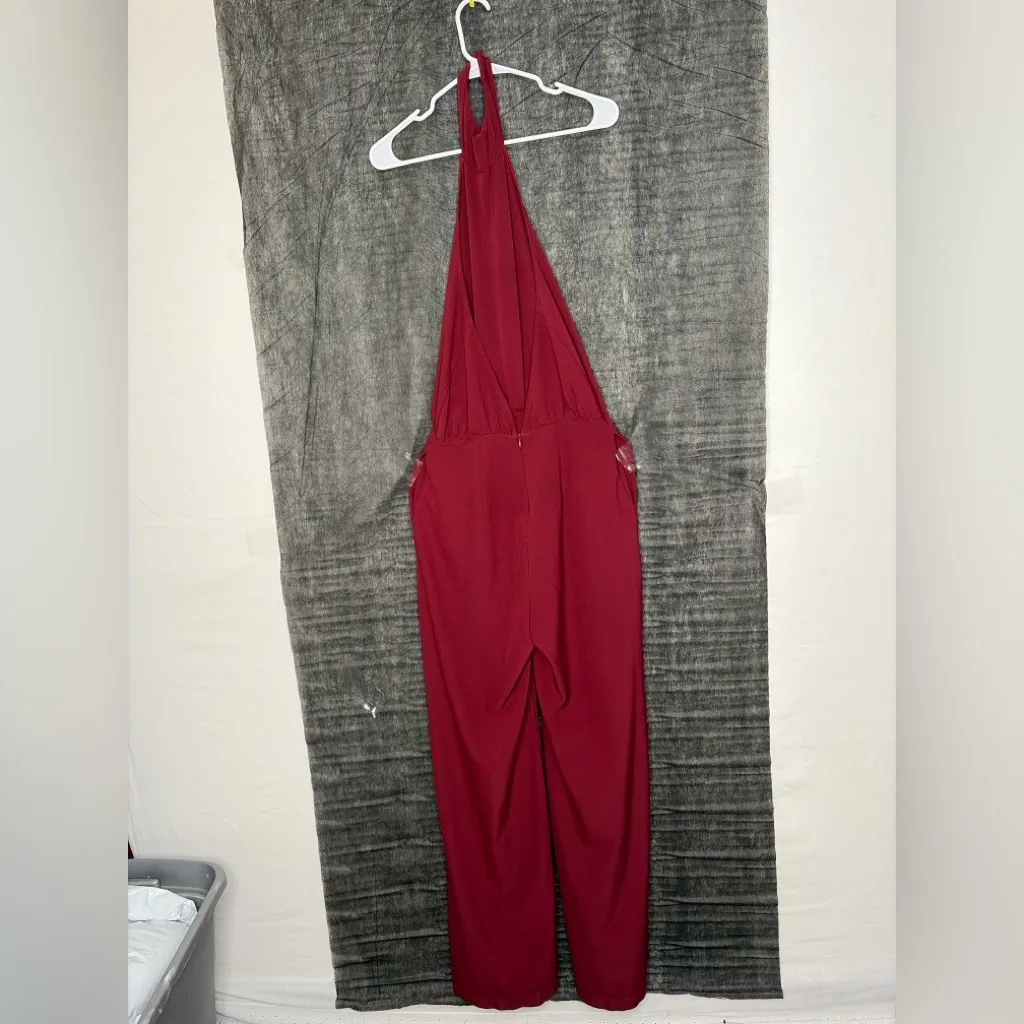 Lulus Burgundy Halter Neck Wide Leg Jumpsuit w/ Pockets Size M USA(E24) - Image 6