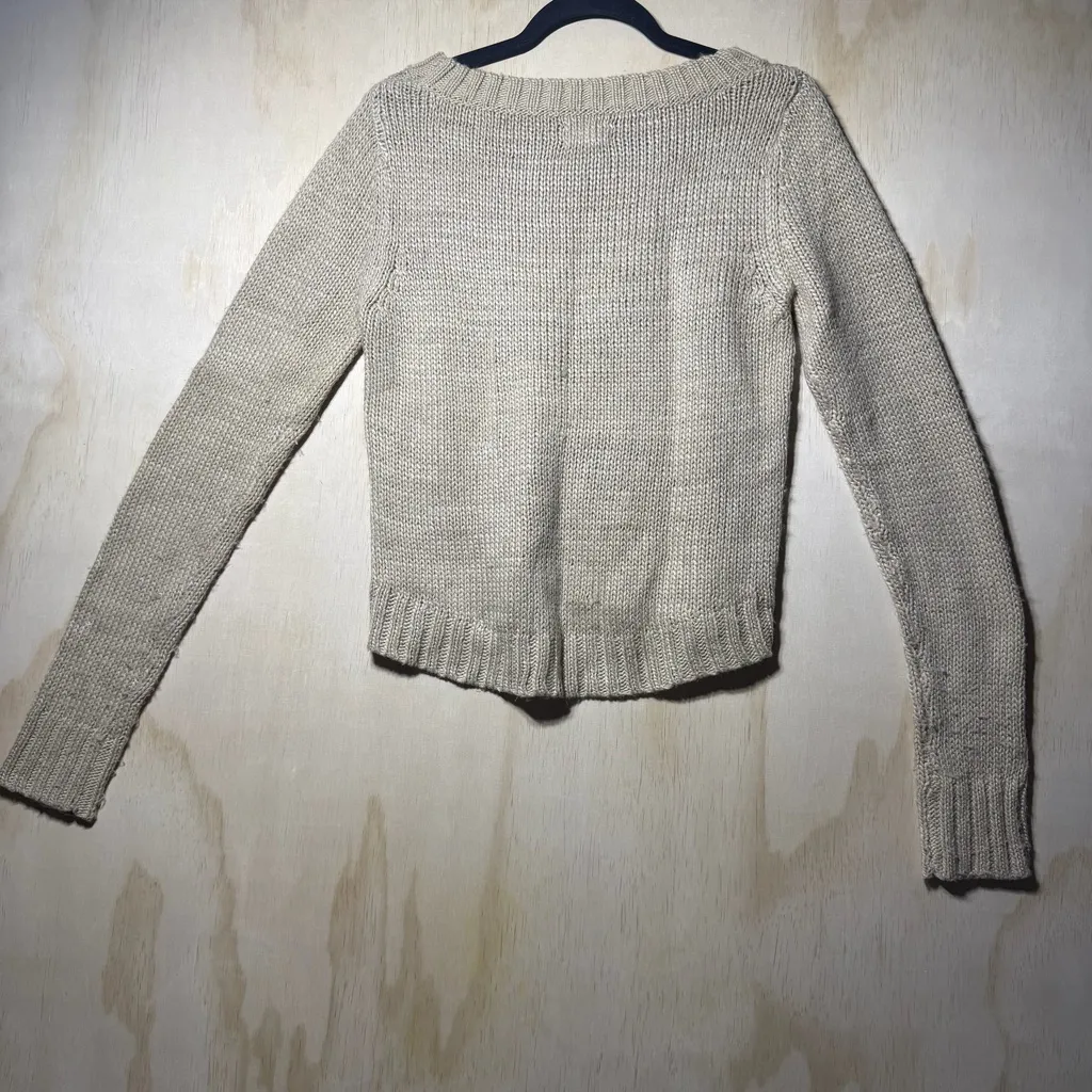 Mudd Women’s Beige Cable Knit Sweater – Long Sleeve, High-Low Hem – Size S - Image 6