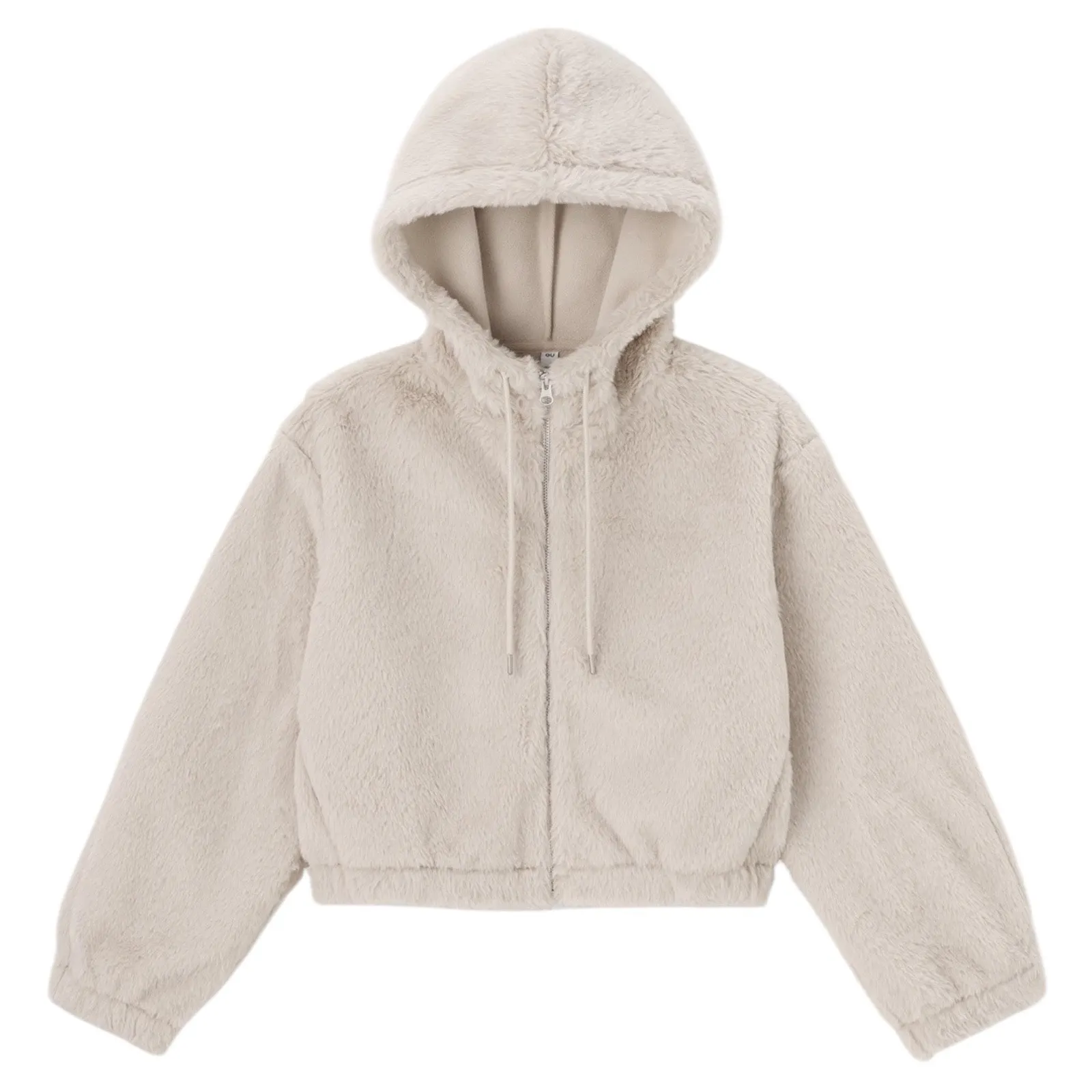 GU Japan Faux Fur Front Zip Hoodie Jacket Natural Beige Size S - Image 4