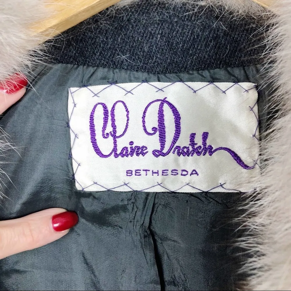 Vintage 1950s Claire Dratch Bethesda Fox Fur Collar Virgin Wool Jacket Coat S - Image 15