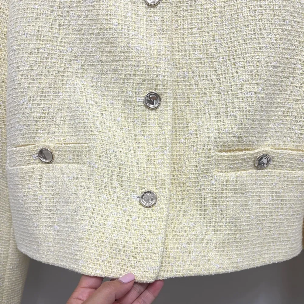 Zara Tweed Cropped Blazer Gold Buttons Yellow Size M - Image 8