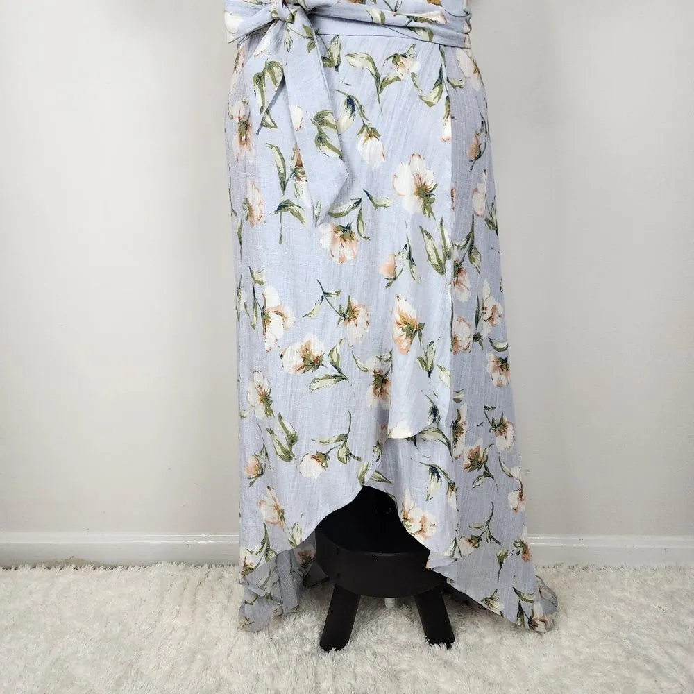 Promesa High-low Wrap Dress Light Blue Floral Asymmetrical Spring Summer Sz M - Image 14