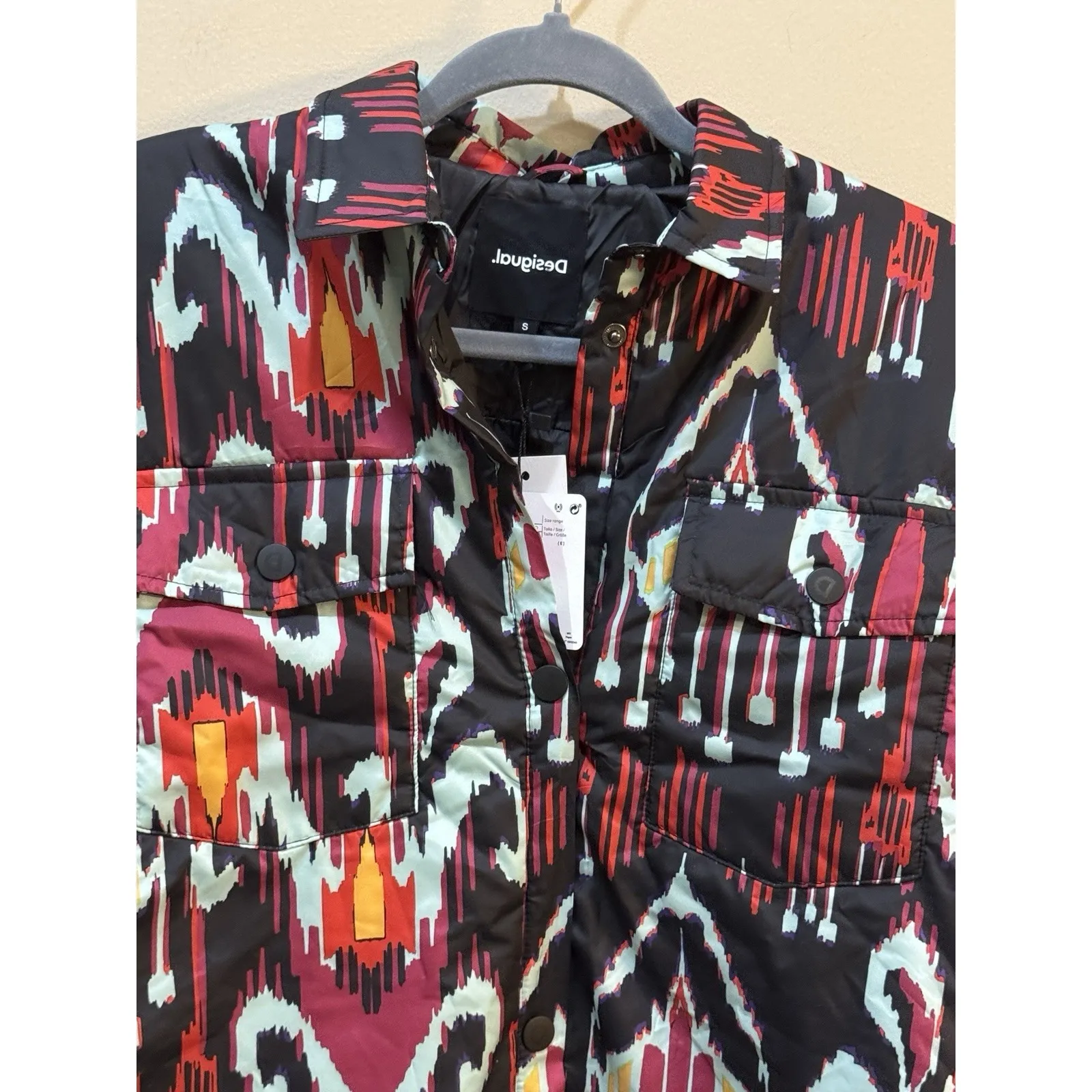 DESIGUAL Padded Print Overshirt Jacket In Black Size Small Art To Wear - Image 6