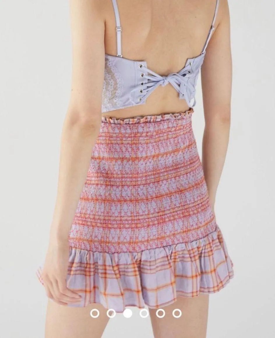 NWT  Linen Rosemary Plaid Smocked Mini Skirt Pink Purple Small - Image 3