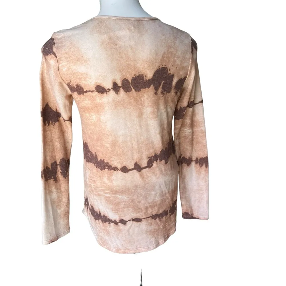 NWT, 7th Ray V-Neck Long Sleeve Sweater, Mocha Tie Dye, Sz S - Image 2