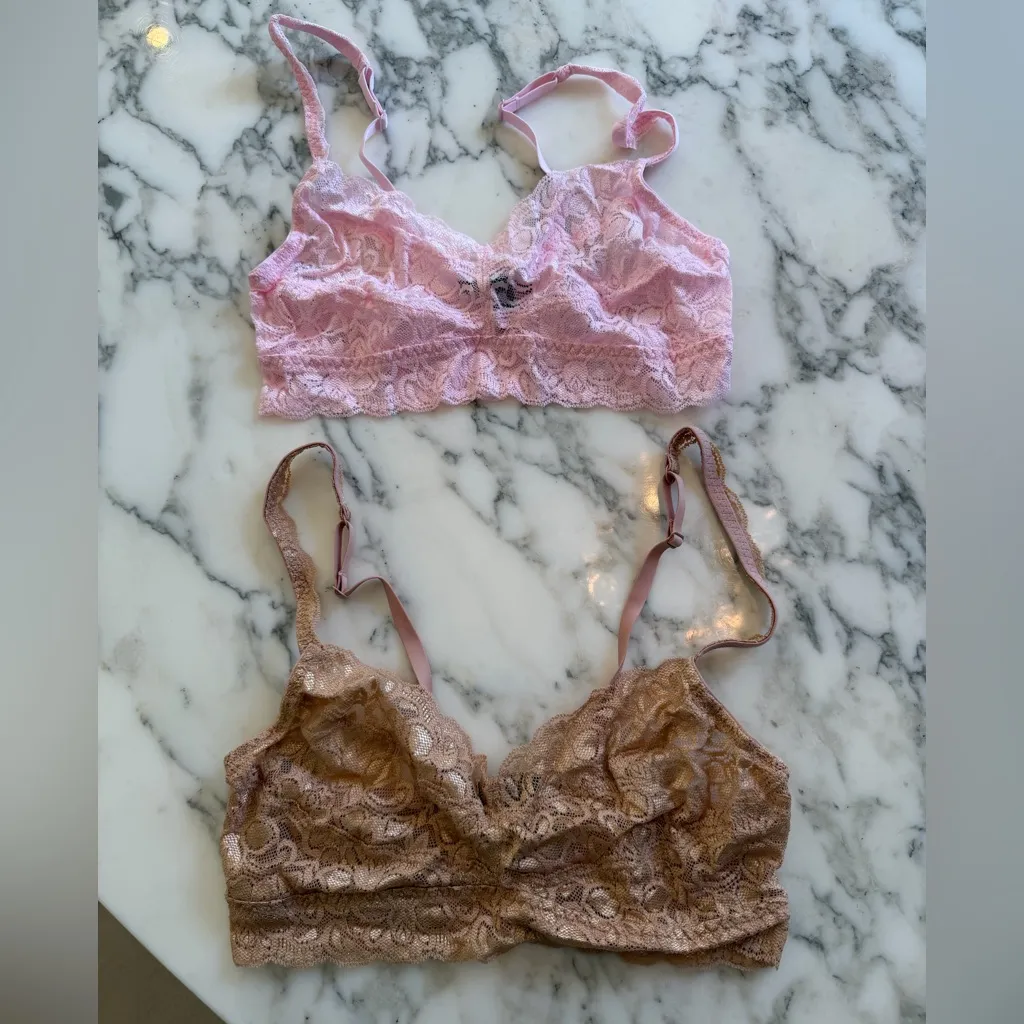 NIB Quince Women's Stretch Lace Sweetheart Bralette (2-pack) Pink & Clay Sz S - Image 4