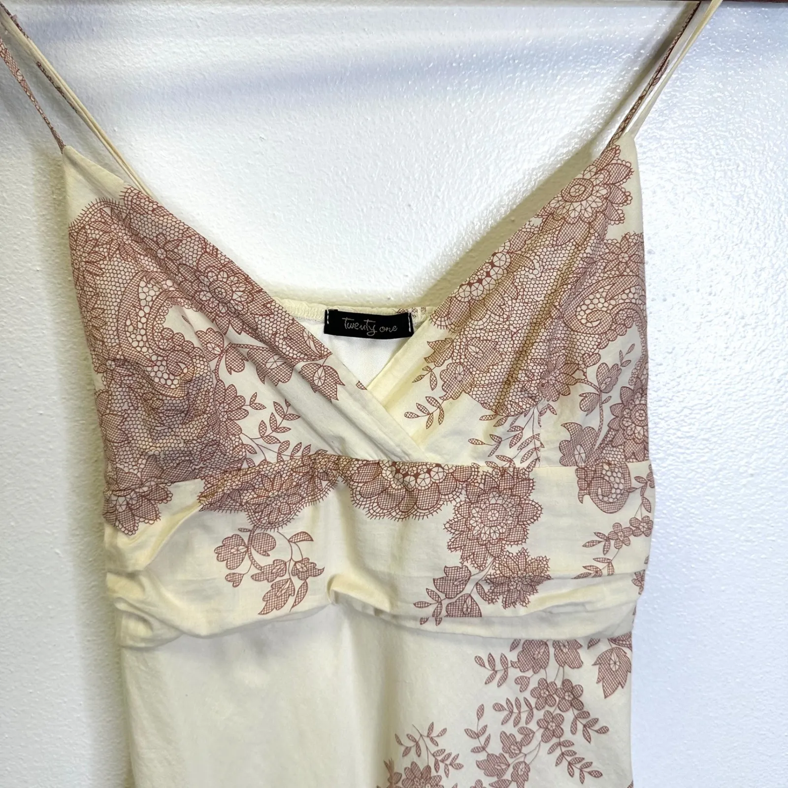Vintage‎ Forever 21 Cotton Sun Dress Lace Print Cream Size S - Image 3