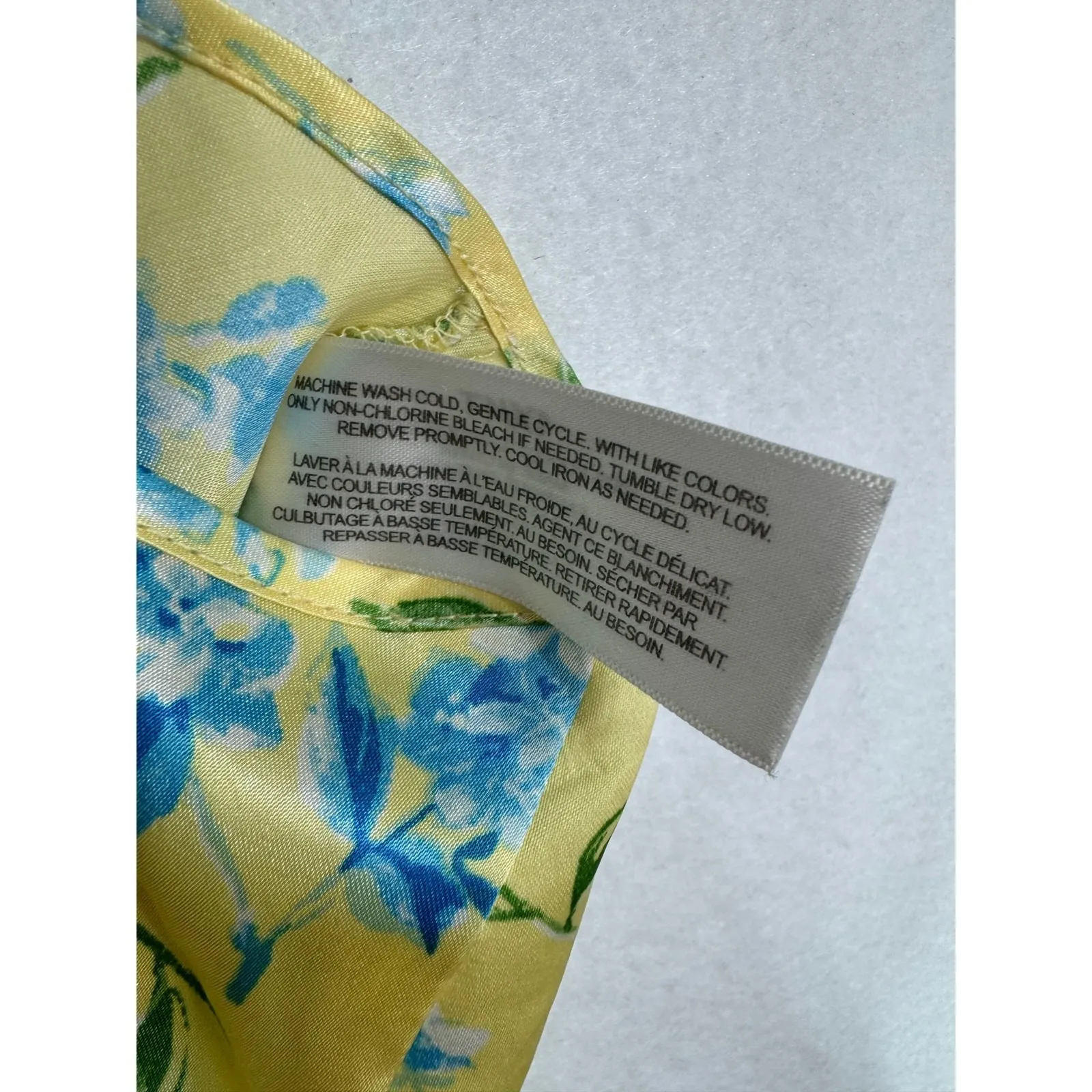 AVON Yellow Blue Garden Floral‎ Print Satin Slip Mini Dress Chemise Plus Size 1X - Image 5