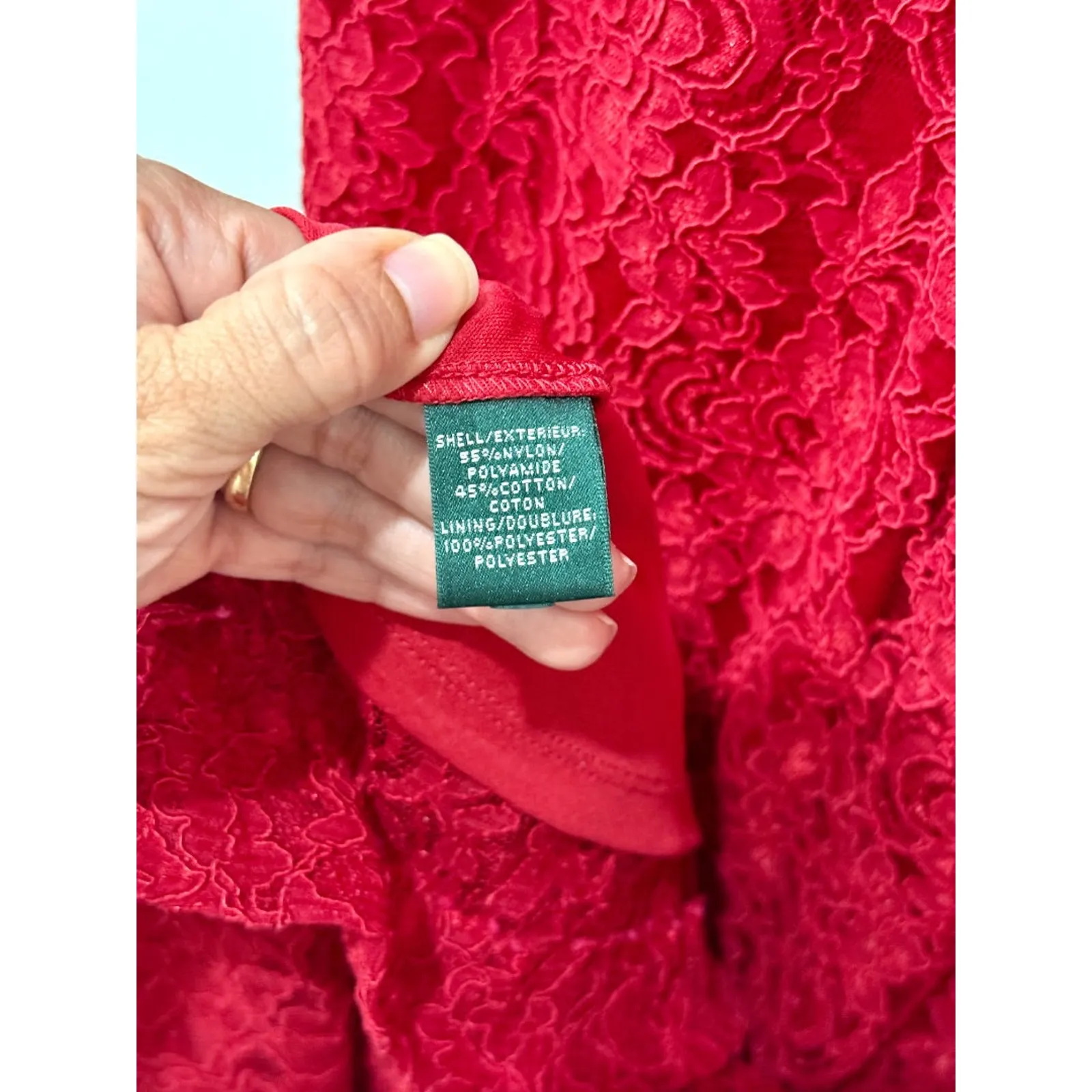 LAUREN Ralph Lauren Evening Lace Bodycon Ball Gown Maxi Dress Red Women's Size 6 - Image 5