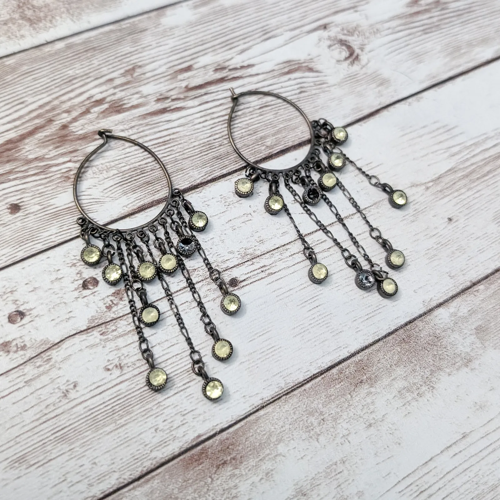 Earrings for Pierced Ears Long with Green Gems - Image 3